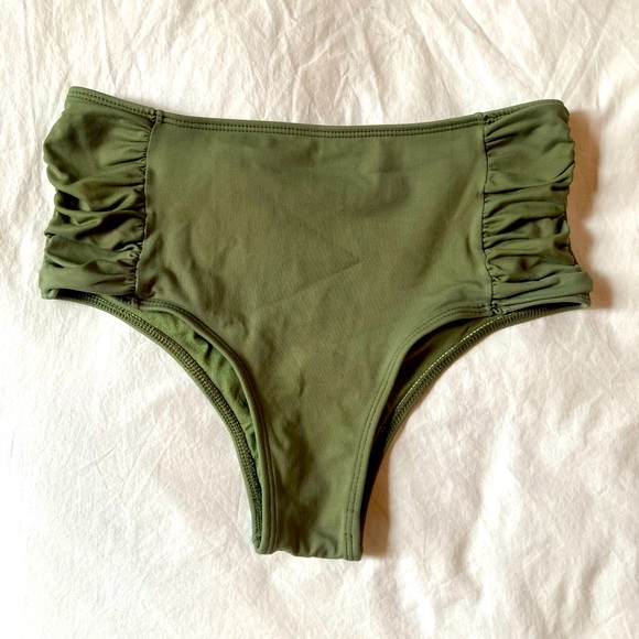 Olive Green High-Waisted Bikini Bottoms - Picture 1 of 4